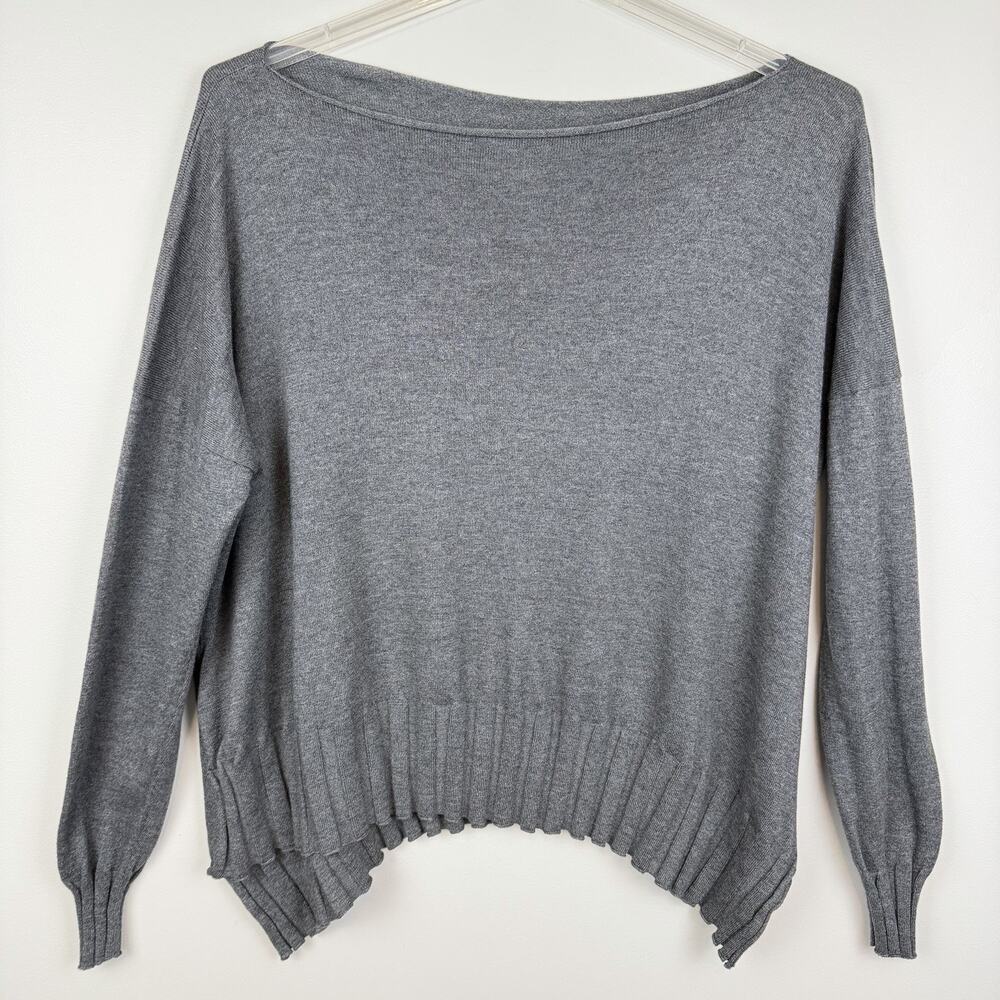 PLANET by Lauren G Sweater Women's OS Gray Pima Cotton Boatneck Minimalist Peru